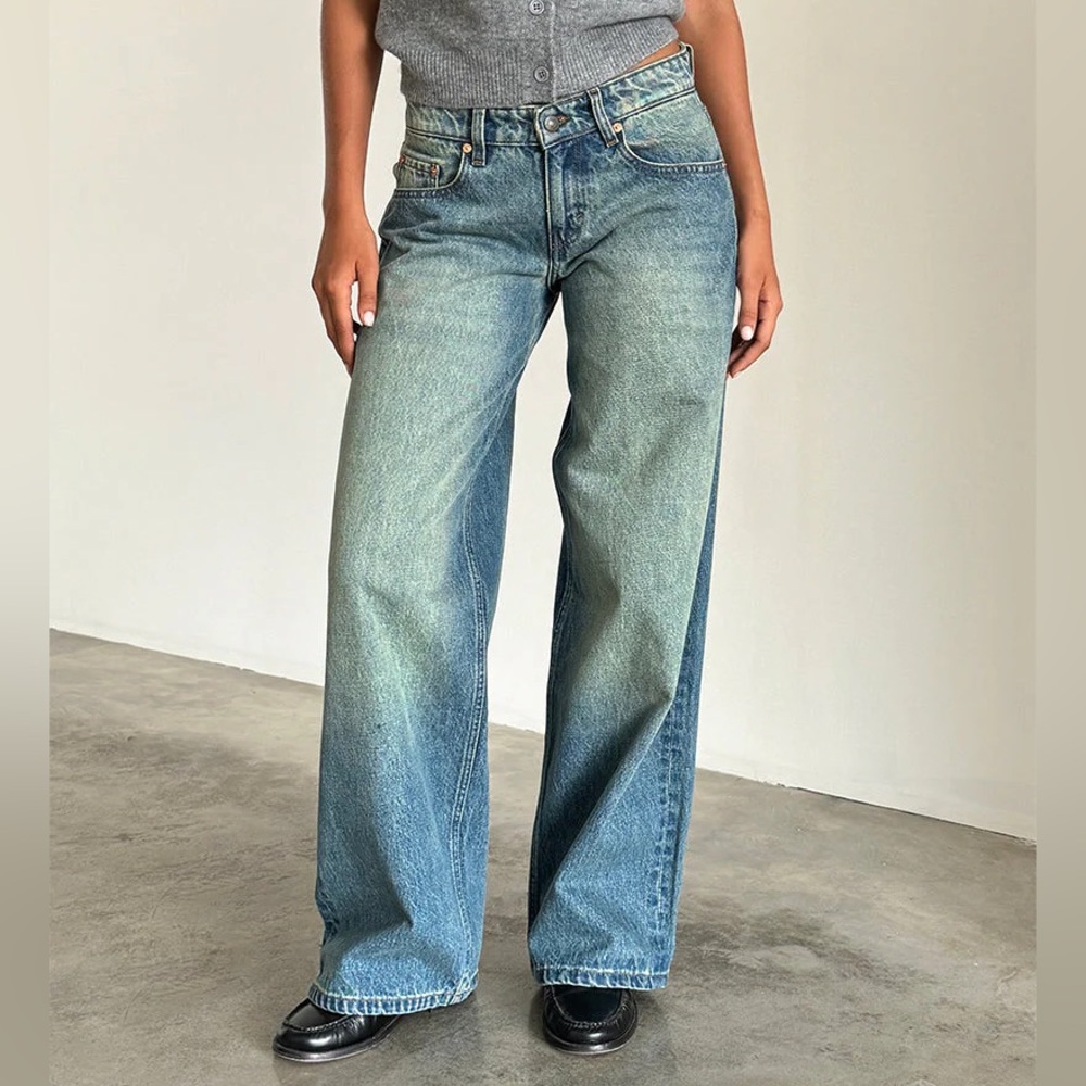 NWOT Motel Extra Wide Low Rise Jeans in Sea Green